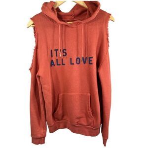 GOOD HYOUMAN Women's It's All Love Distressed Hoodie Sweatshirt Orange Size XS